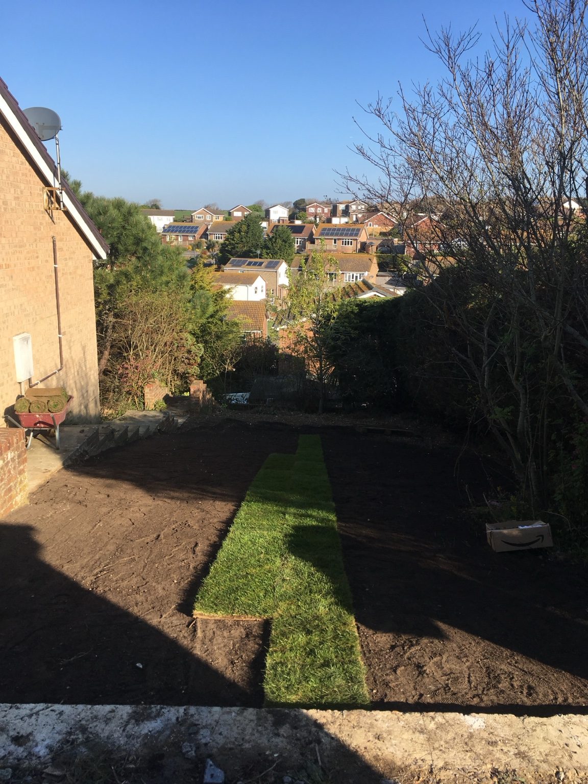Turf being laid on prepared ground
